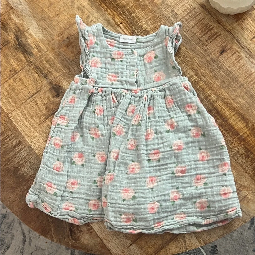 Angel Dear Gray Baby Dress with Pink Floral Design